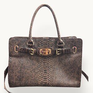 Michael Kors Brown Python Embossed Hamilton Satchel